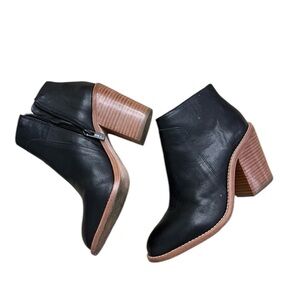 Loeffler Randal Felix Black Leather Stacked Heel Booties